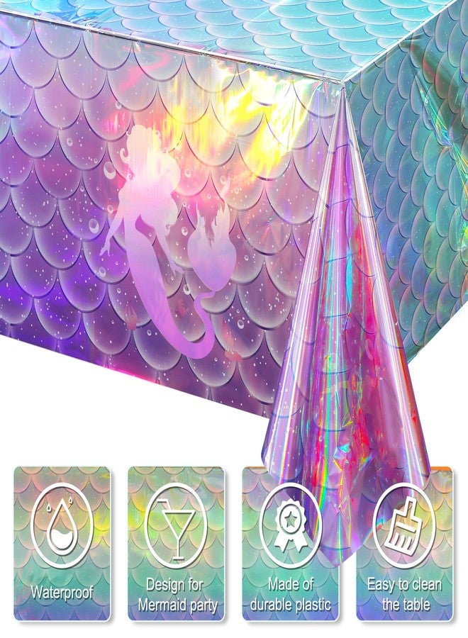 MASHAN 3Pcs Mermaid Iridescence Plastic Tablecloths,Mermaid Laser Table Cloths Holographic Foil Disposable Table Cover for Girls Birthday Wedding Disco Holiday Mermaid Themed Party Decorations 54 x108 inch - Image 3